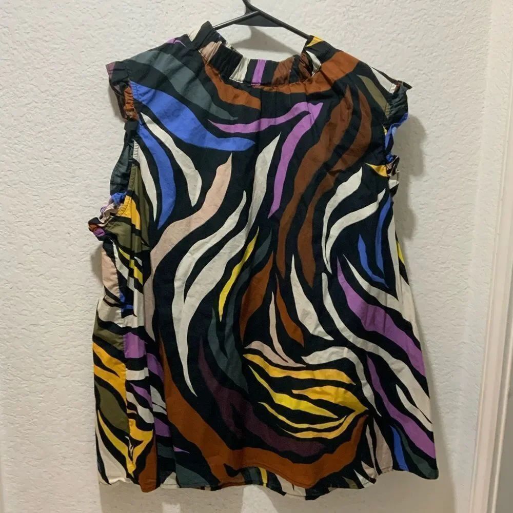 Who What Wear Anthropologie RAINBOW ZEBRA Ruffle Blouse Top Shirt Sz XXL